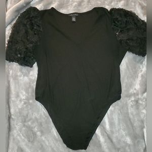 Black Bodysuit with Embellish Sleeves of Roses.